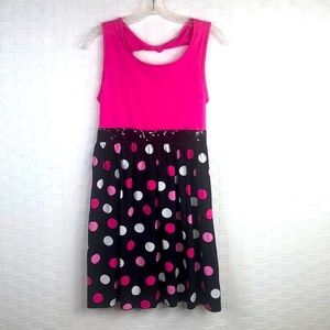 L.A. Conduct Girl’s Dress XL Polka Dots Sleeveless Black Pink  *A